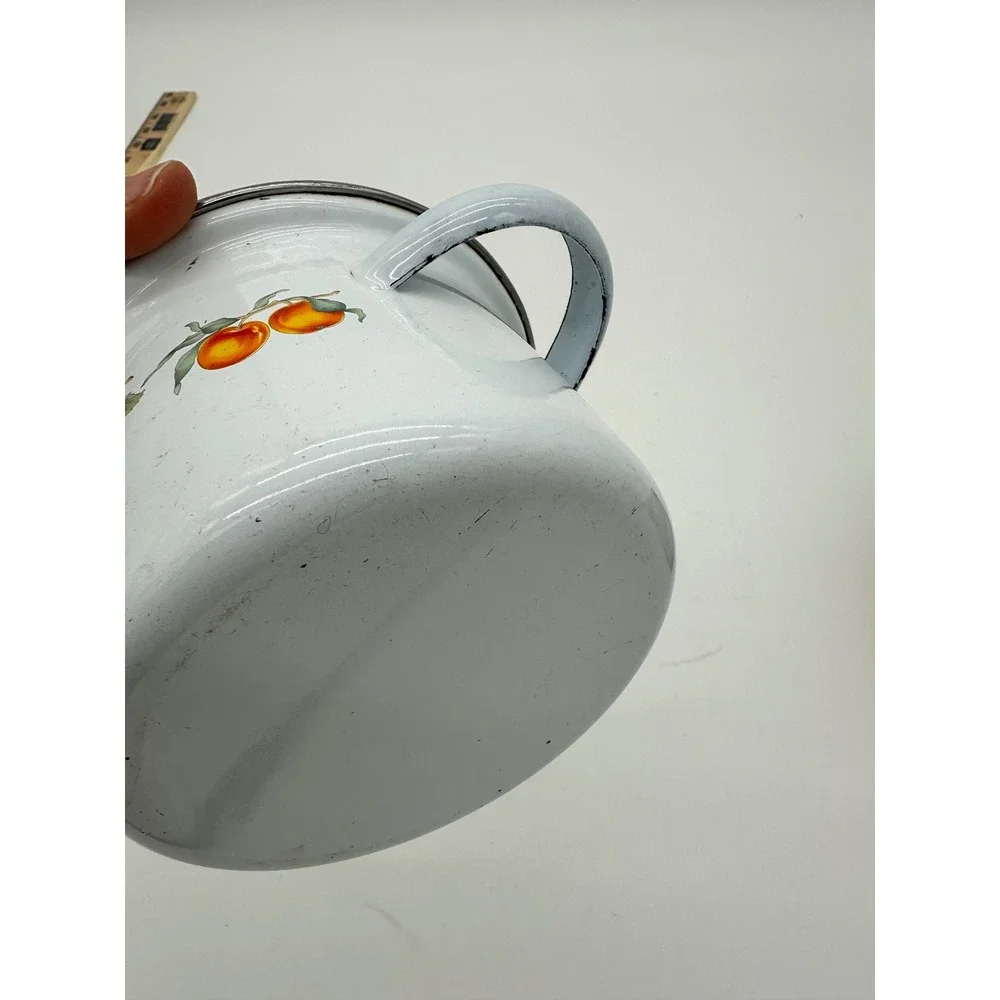 Vintage Enamel Stock Pot Fruit Pattern Farmhouse Decor grannycore cottage